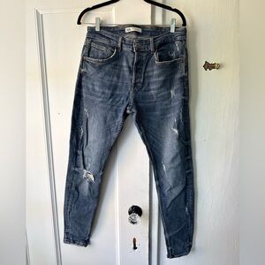 Zara Men Skinny Jeans in Dark Blue Denim with Faded Wash